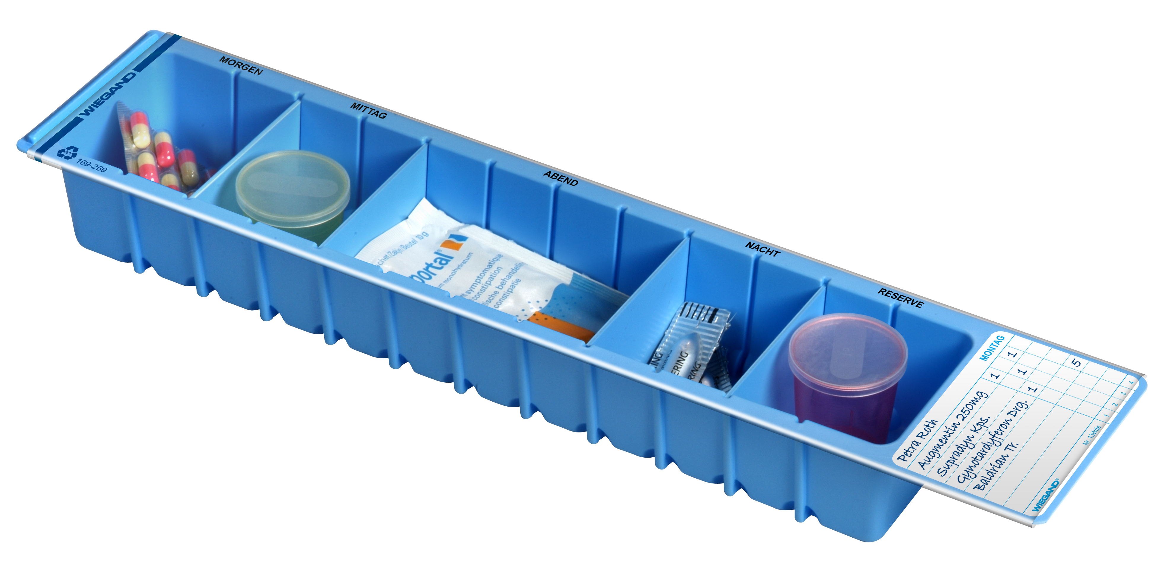 Etiketten für Medikation, mit Wochentagen, in Italienisch