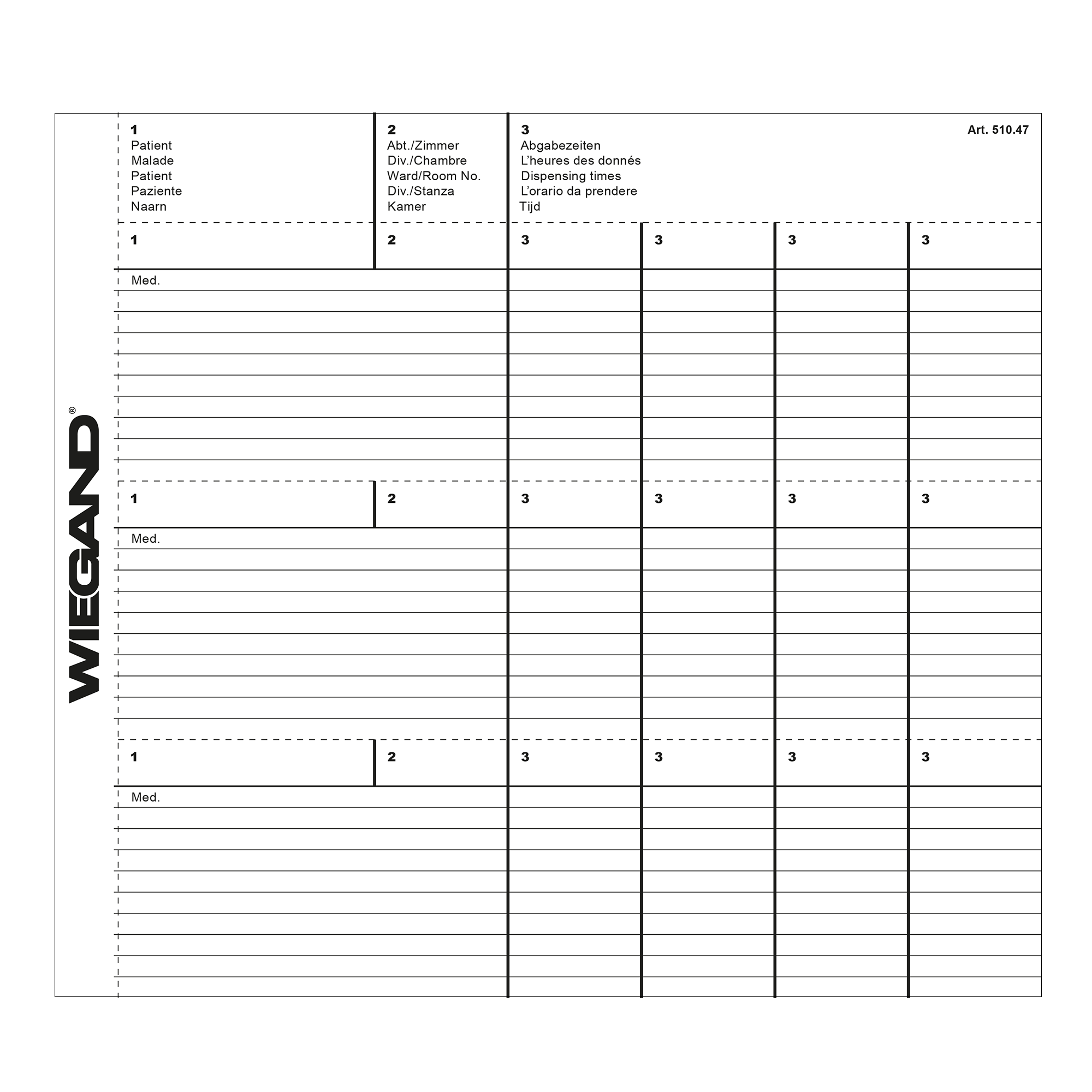 Etikette für Patientenname und Medikation