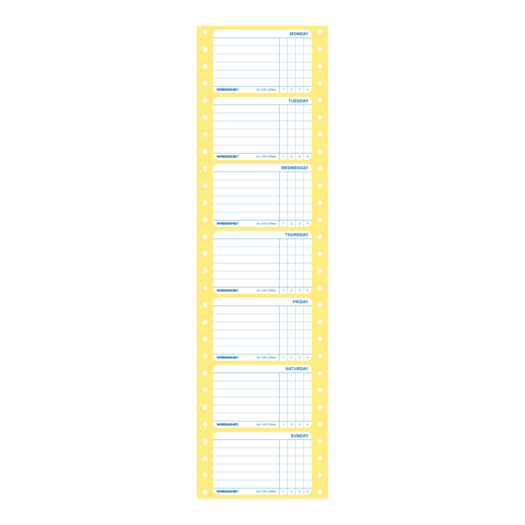Etiketten für Medikation,  mit Wochentagen, in Englisch