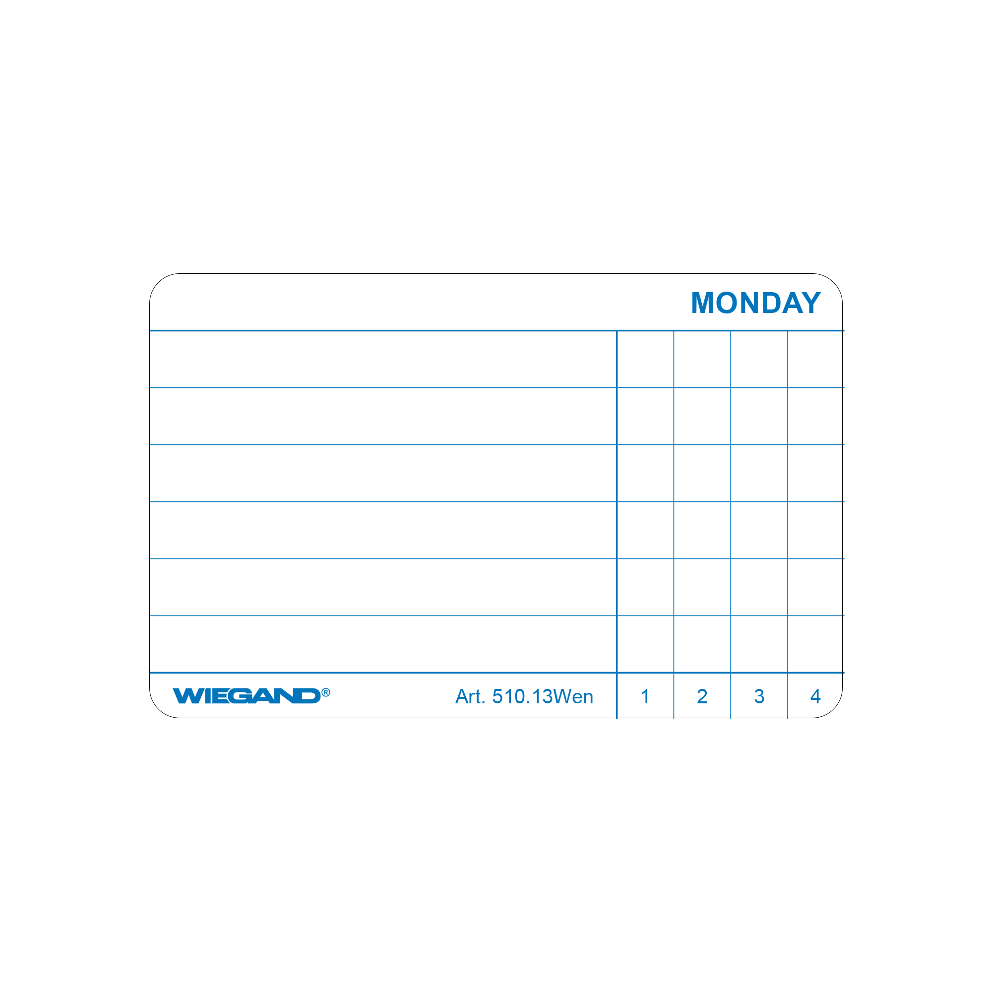 Etiketten für Medikation, mit Wochentagen, in Englisch